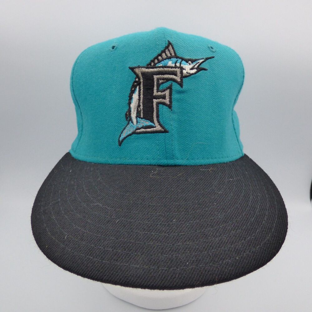 Vtg Florida Marlins New Era 59FIFTY Fitted Hat Teal Black Grey Underbrim NOS